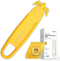 500 Pcs Safety Box Cutter T TOVIA Safety Utility Cutter of Stainless Steel Blade Package Opener with Tape Splitter for Cartons, Cardboard, Wrap, Straps, Film