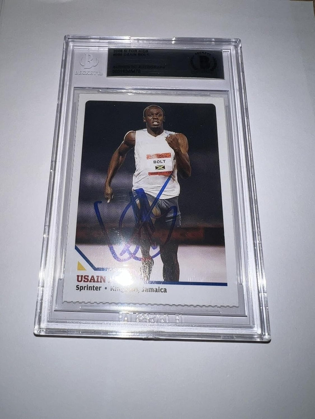 Usain Bolt Signed 2008 SI For Kids Trading Card Rookie Medal Beckett #3 - Autographed Olympic Cards