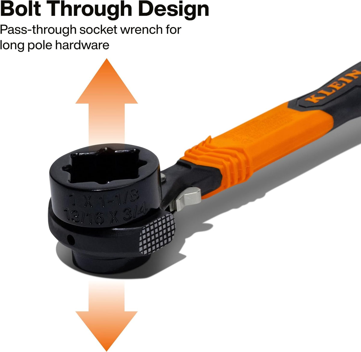 KLEIN TOOLS KT171HFINS 5-in-1 Insulated Lineman Wrench with Dual Hammer Faces, 1000V Rated, Ratcheting Pass-Through Design, Tether Hole, Ergonomic Grip for Utility Pole Hardware