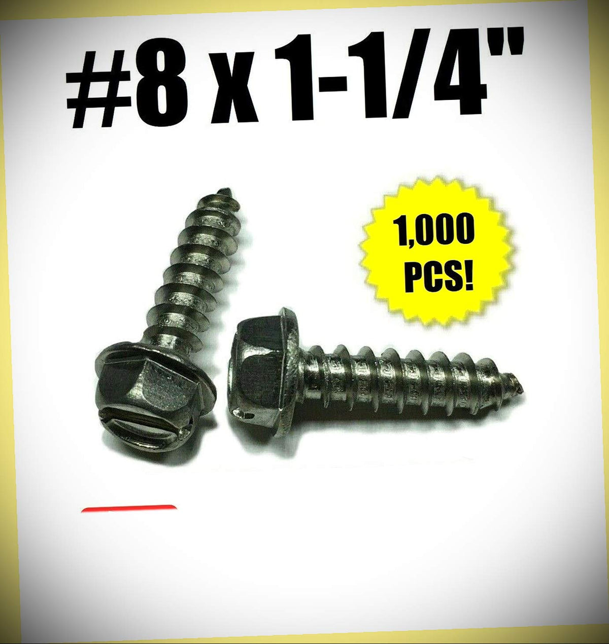 Package of 1000 (pcs) #8 x 1 1/4' Hex Washer Head Slotted Sheet Metal Screw Stainless Steel Set #RD-4162FST Warranity by Pr-Mch