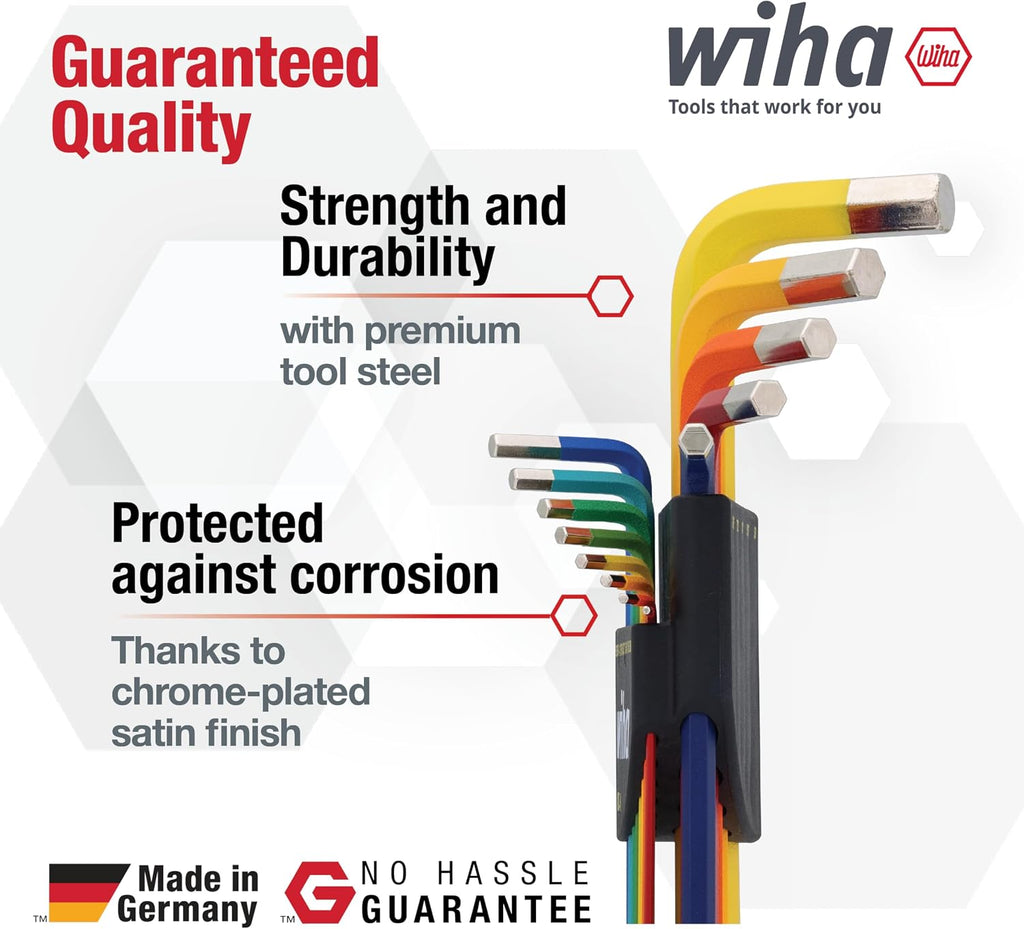 Wiha 66981 13-Piece Color Coded SAE Hex Key Allen Wrench Set, Ball End L-Key, .05'-3/8', Made in Germany