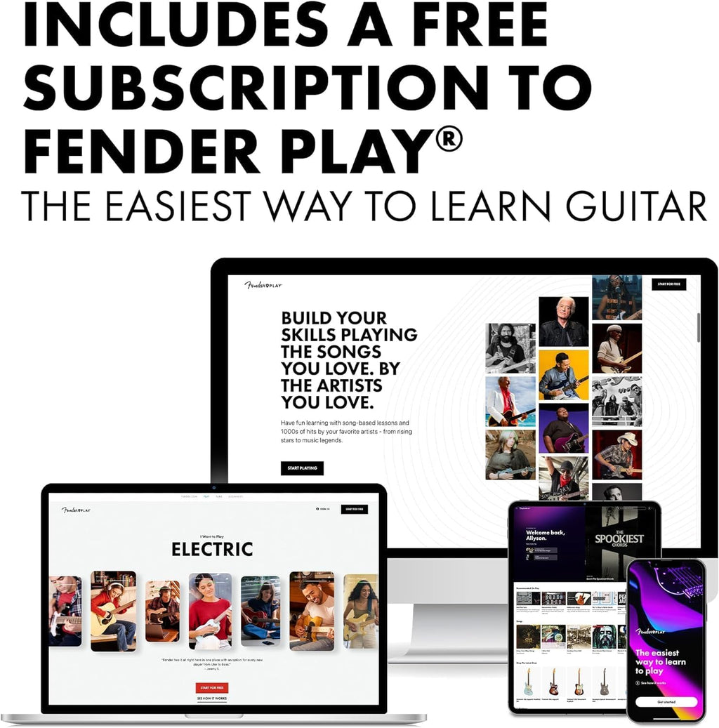 Fender Squier Debut Series Stratocaster Electric Guitar, Beginner Guitar, Black with Matte Finish + Fender Mustang Micro Headphone Amplifier