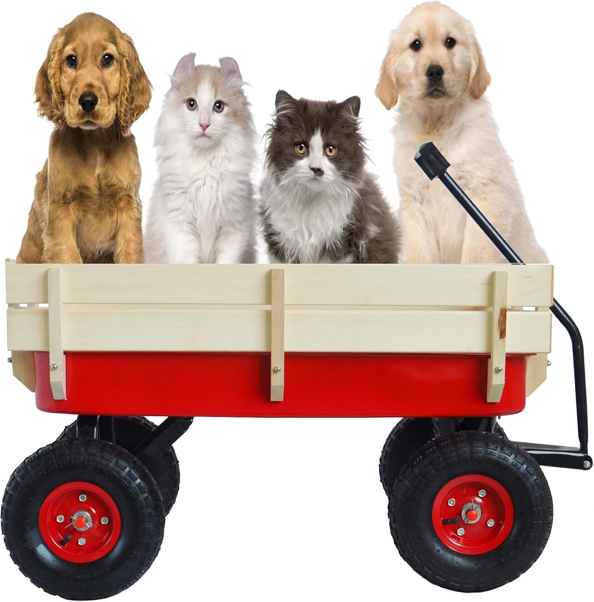 Outdoor Sport Wagon All Terrain Pulling with Removable Wooden Side Panels Air Tires Big Foot Panel Wagon - Red