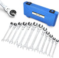 Anbull Ratcheting Wrench Set with Open Flex-head, 12PCS Metric (8-19mm) Combination Spanner with 72 Teeth, 180° Flex-head Tubing Ratchet Wrench Set