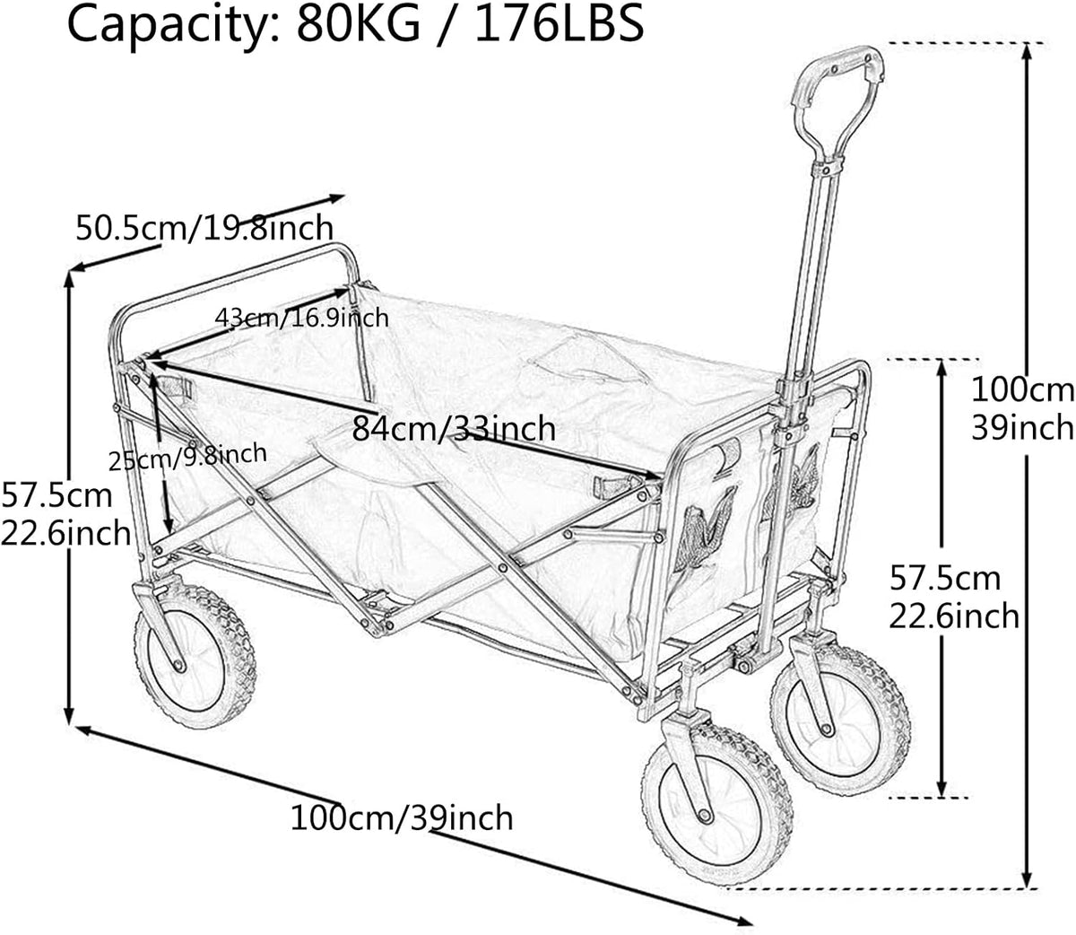 Heavy Duty Foldable Garden Trolley Cart - Collapsible Outdoor Wagon with Universal Wheels, Adjustable Handle, 80KG Capacity for Camping, Gardening, and Utility Use - Blue