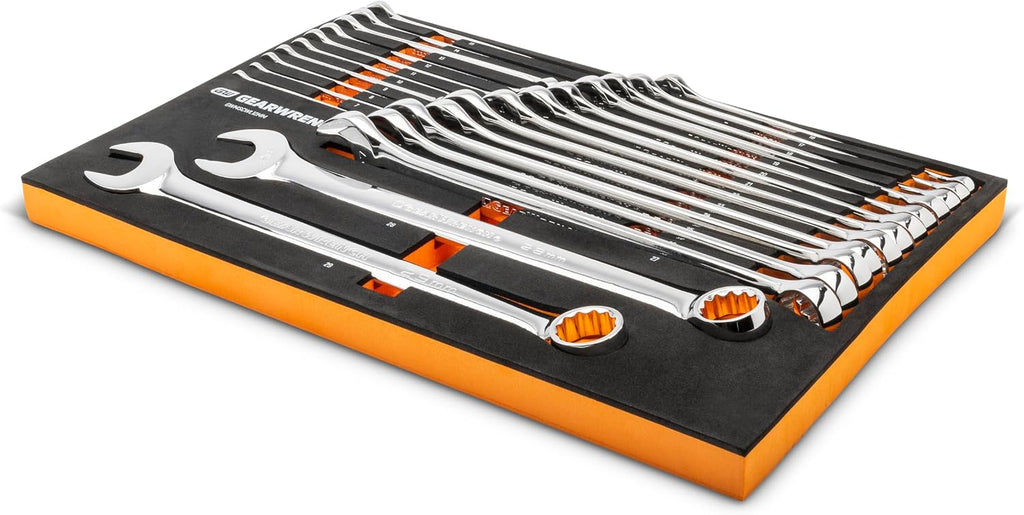GEARWRENCH 24 Piece 12 Point Long Pattern Combination Metric Wrench Set in Foam Storage Tray - GWMSCWL12MM