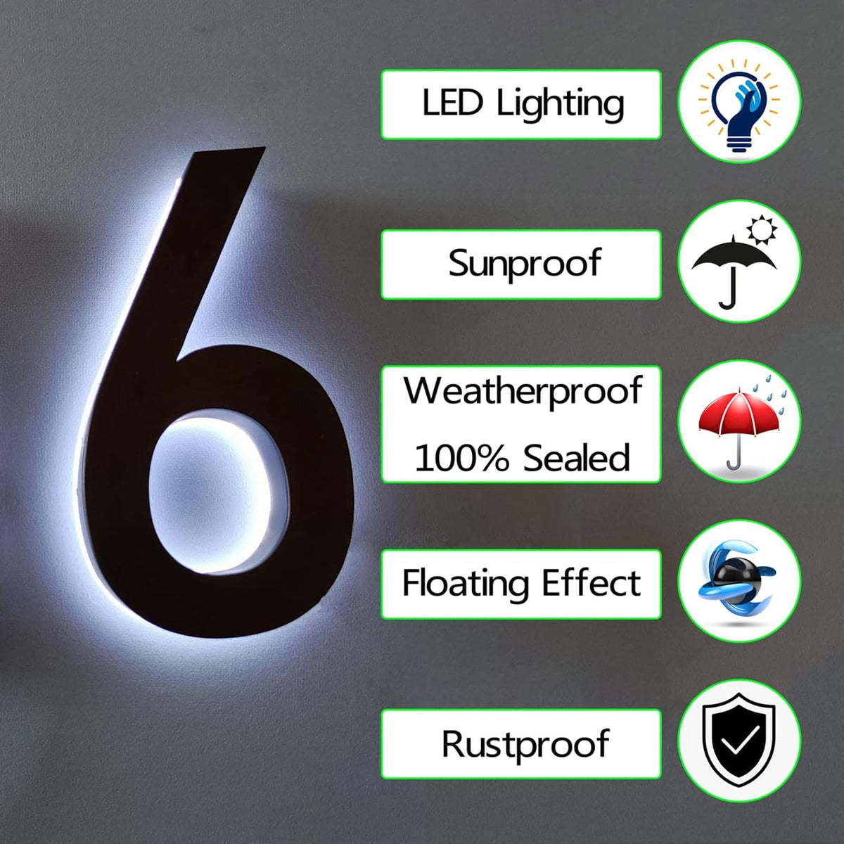 Modern Illuminated House Numbers For Outside, Backlit LED House Numbers Plaques For Outside, 18' Large Lighted LED Home Address Numbers Signs,G