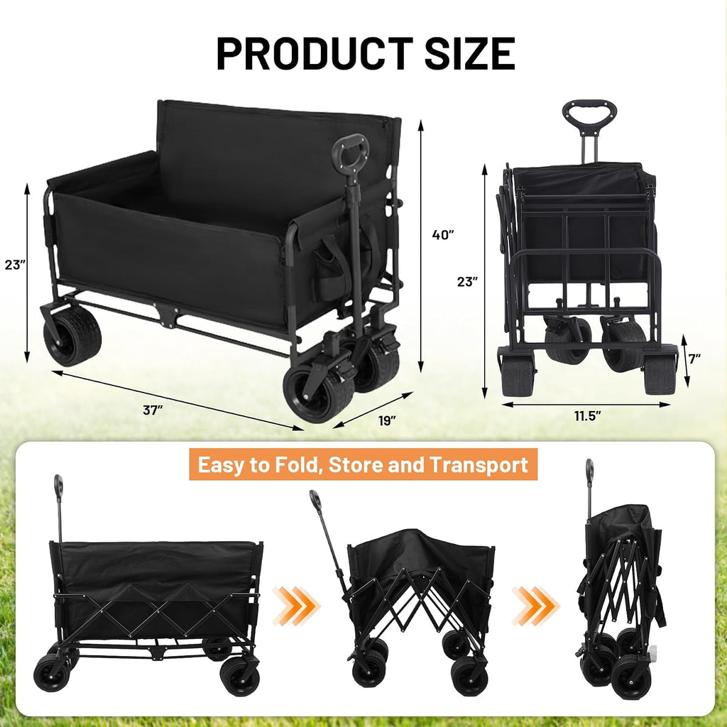 Wagon Bench Love Seat: Collapsible Heavy Duty Wagon - 500 LBS Beach Cart with Big Wheels for Sand Camping Shopping Sports