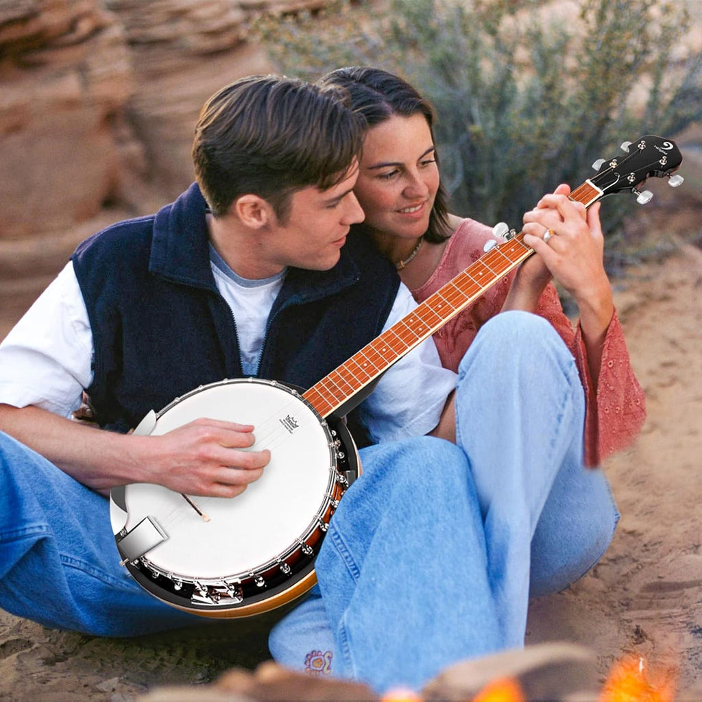 Vangoa Banjo 5 String Beginner Full Size Kit, Remo Head 24 Bracket Open Back Banjo Set with Resonator Starter Kit Gift Choice for Adults Youth Teen Beginner