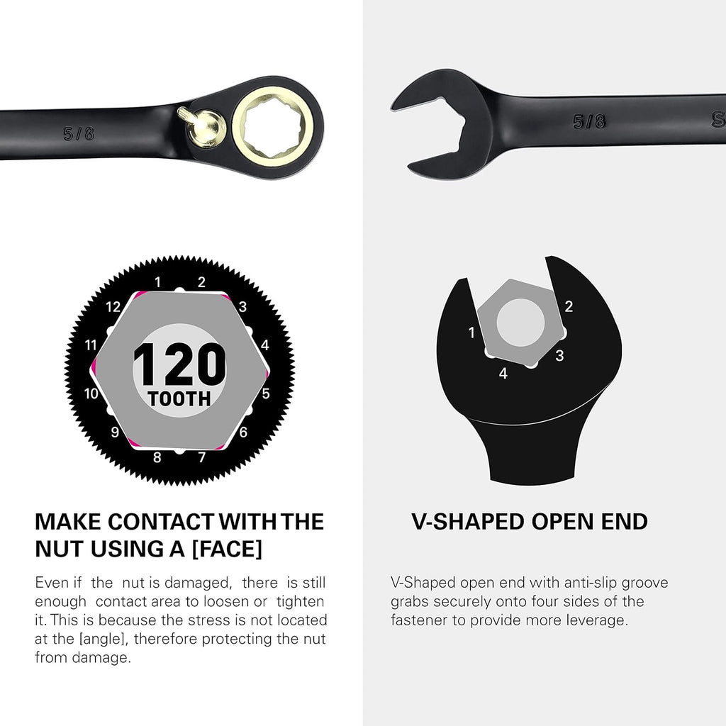 STARWORK TRUE MECHANIC™ 20 Pc. 120-Tooth Reversible Ratcheting Wrench Set, Combination Ratchet Wrench Set, Non-Slip, Long Pattern, 6-Point 15° Offset, Professional, SAE/Metric(5/16-3/4' & 8-19 mm)