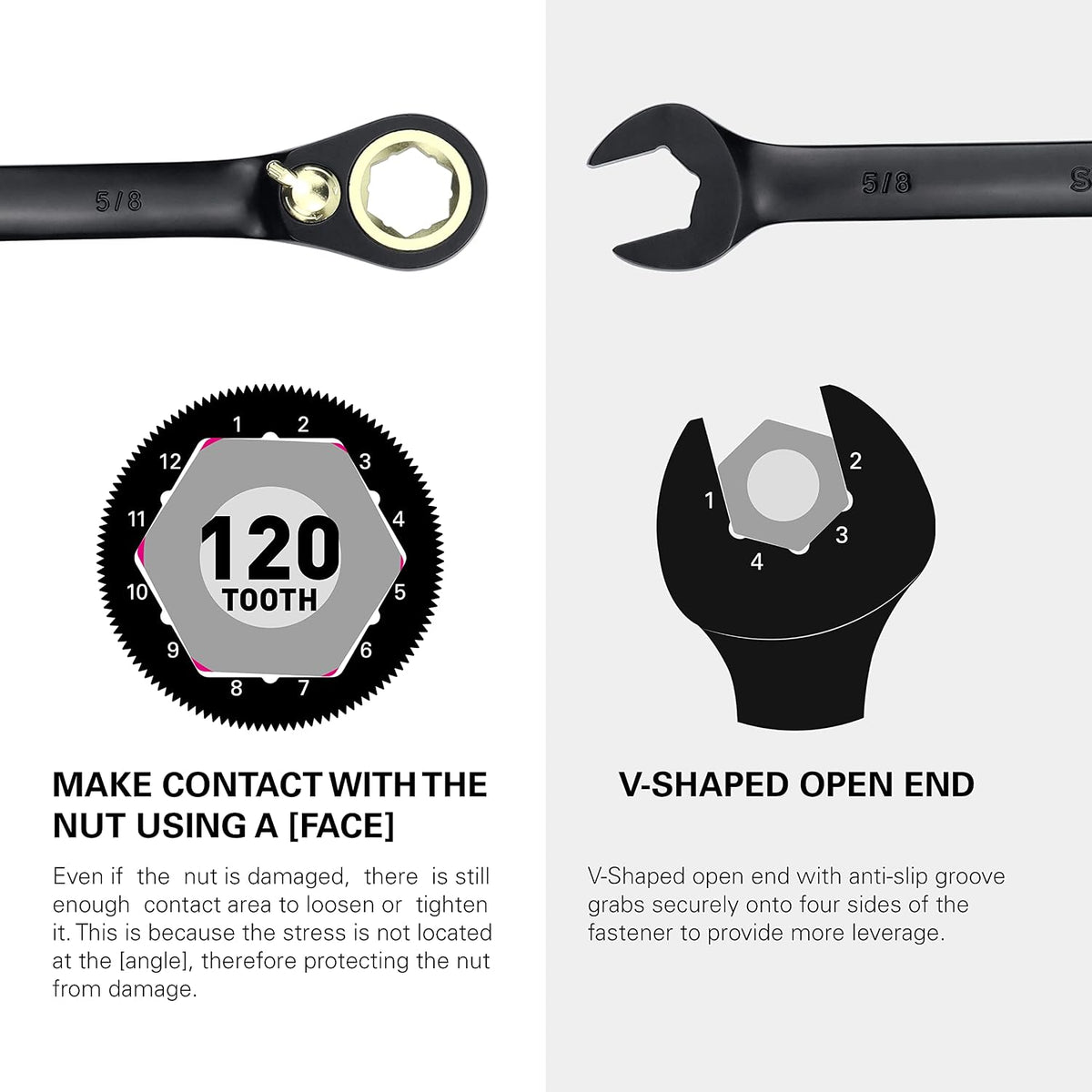 STARWORK TRUE MECHANIC™ 20 Pc. 120-Tooth Reversible Ratcheting Wrench Set, Combination Ratchet Wrench Set, Non-Slip, Long Pattern, 6-Point 15° Offset, Professional, SAE/Metric(5/16-3/4' & 8-19 mm)