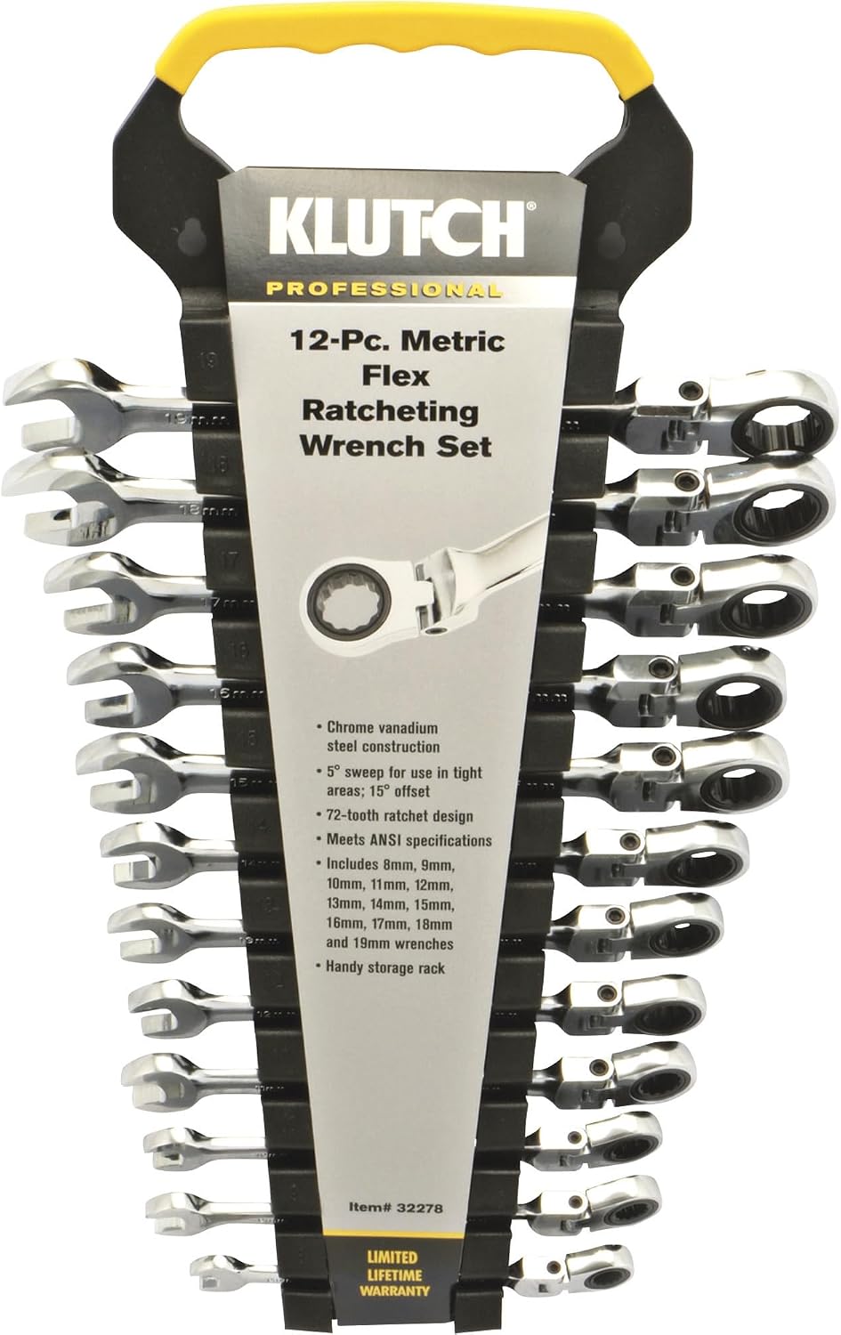 Klutch Flex Ratchet Wrench Set - 12-Pc. Metric, 8mm-19mm