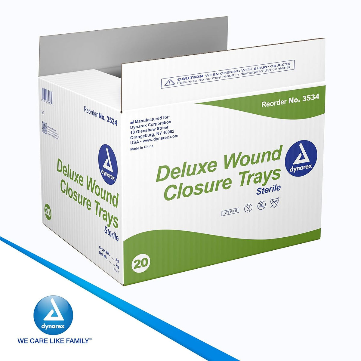 Dynarex Deluxe Wound Closure Trays - Sterile Wound Care Kit, Emergency Supplies with Scissor, Swabs, Gauze Pads, Towel, Prep Pad, Poly Bag - Case of 20 Trays