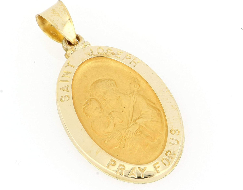 14k Yellow Gold and White Gold Polished Saint Joseph Oval Pendant Medals