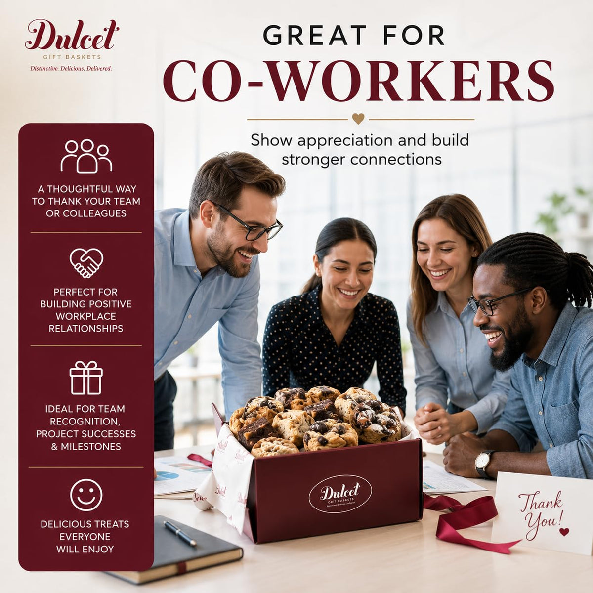 Dulcet Thank You & Congratulations Gift Basket – Gourmet Food Gift Basket with Fresh Brownies, Cookies & Pastries – Appreciation Gifts for Teachers, Students, Employees, Co-Workers, Friends & Family