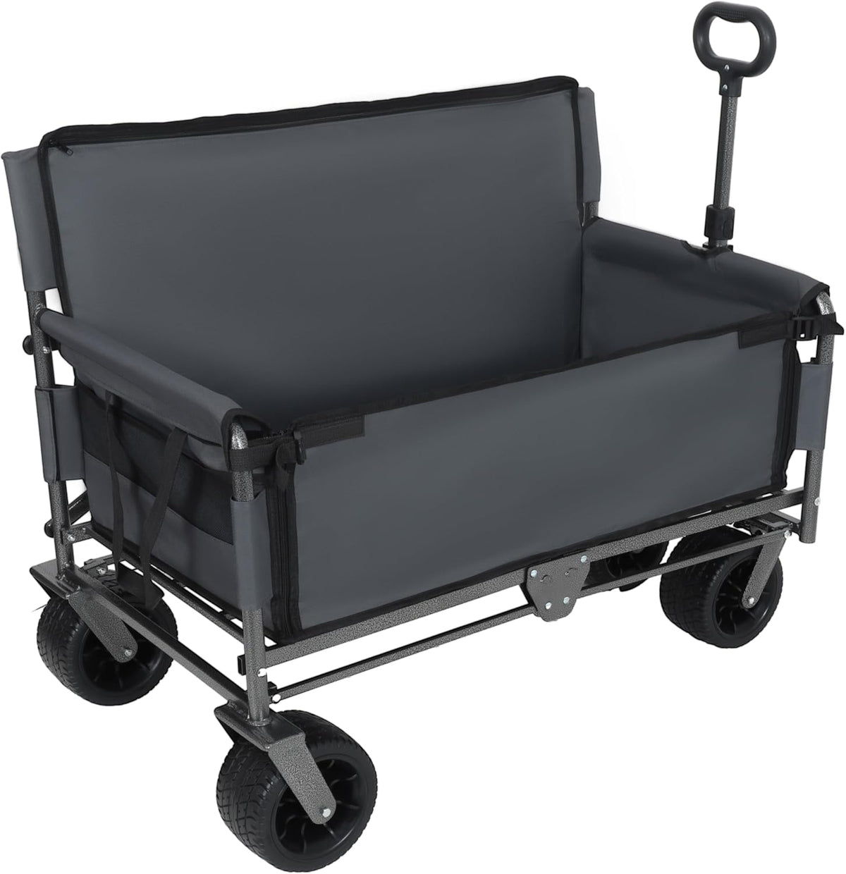 3-in-1 Heavy-Duty Convertible Folding Wagon Cart with Bench Seat & Storage – 500lb Capacity, 180L All-Terrain Wagon for Camping, Beach, Sports, & Garden – 360° Swivel Wheels (Gray)