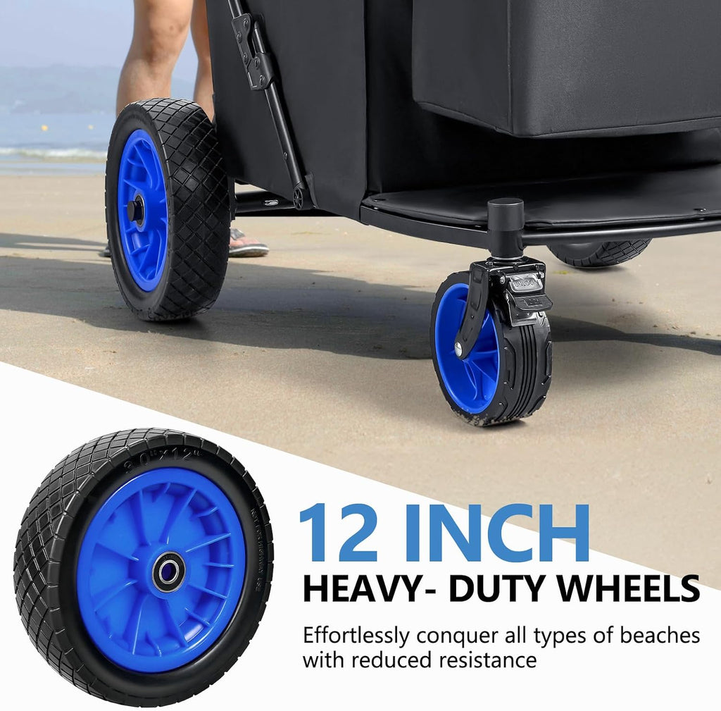KEDSUM 11.3 Cu.Ft. 400LBS Upgrade Huge Beach Wagon with Big Wheels for Sand, 12' All-Terrain Rubber Wheels Beach Cart, Collapsible Wagon for Sand for Camping, Outdoor, Shopping, One-Click Foldable