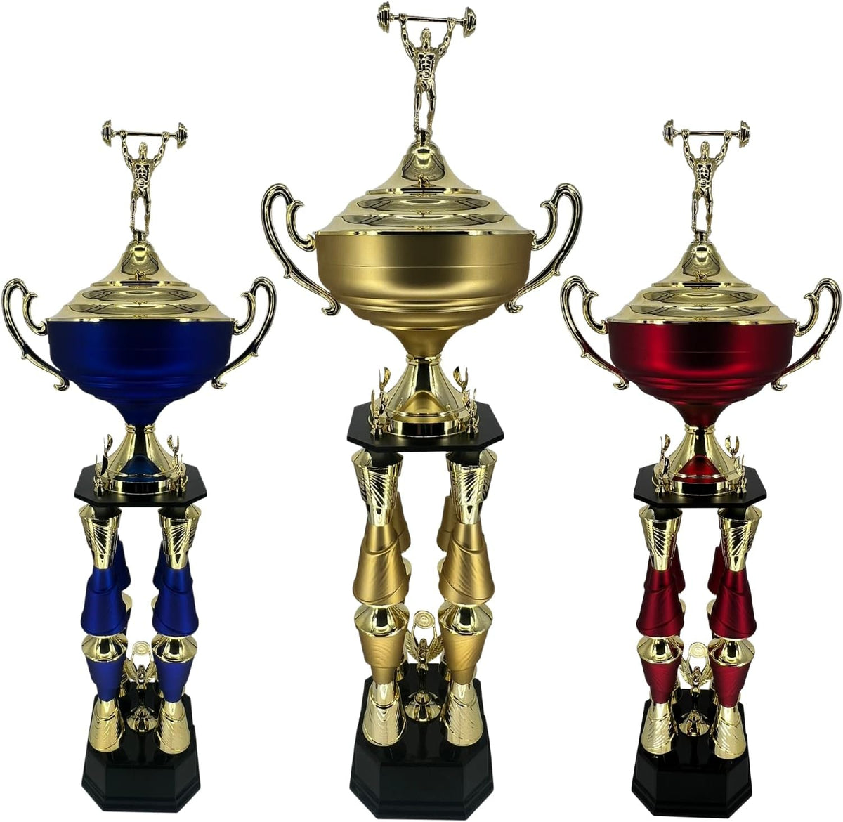 Express Medals Various Sport Giant 54 Inch Tall 19 Inch Wide 4 Post Column Gold Red or Blue Trophy Cup Award Includes Attached Plate with up to 5 Lines of Your Custom Engraved Text. Weighs 11 lbs.