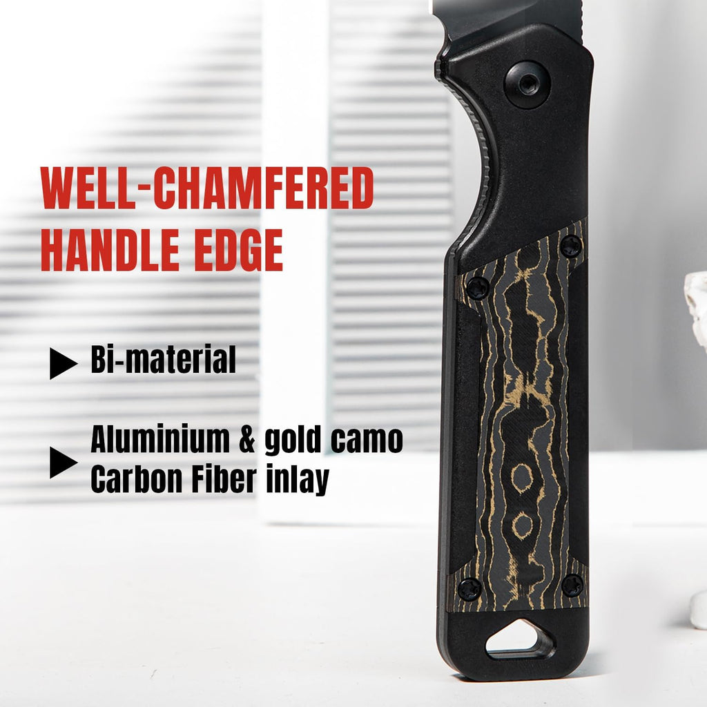 Kizer Militaw Fixed Blade Knife with Sheath, S35VN Blade Camping Knife with Aluminium+Fat Carbon Handle, Fixed Blade EDC Knives for Men Women Gift, Outdoor Hunting Hiking Survival Knives 1067A1