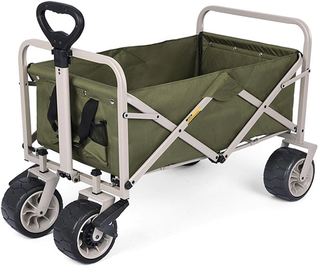 Garden Carts,Green Collapsible Wagon,Light Coffee Color Sports Outdoor Utility Wagon Folding Bearing 120Kg Garden Wagon Sports Heavy Duty Steel Frame Foldable Yard Car