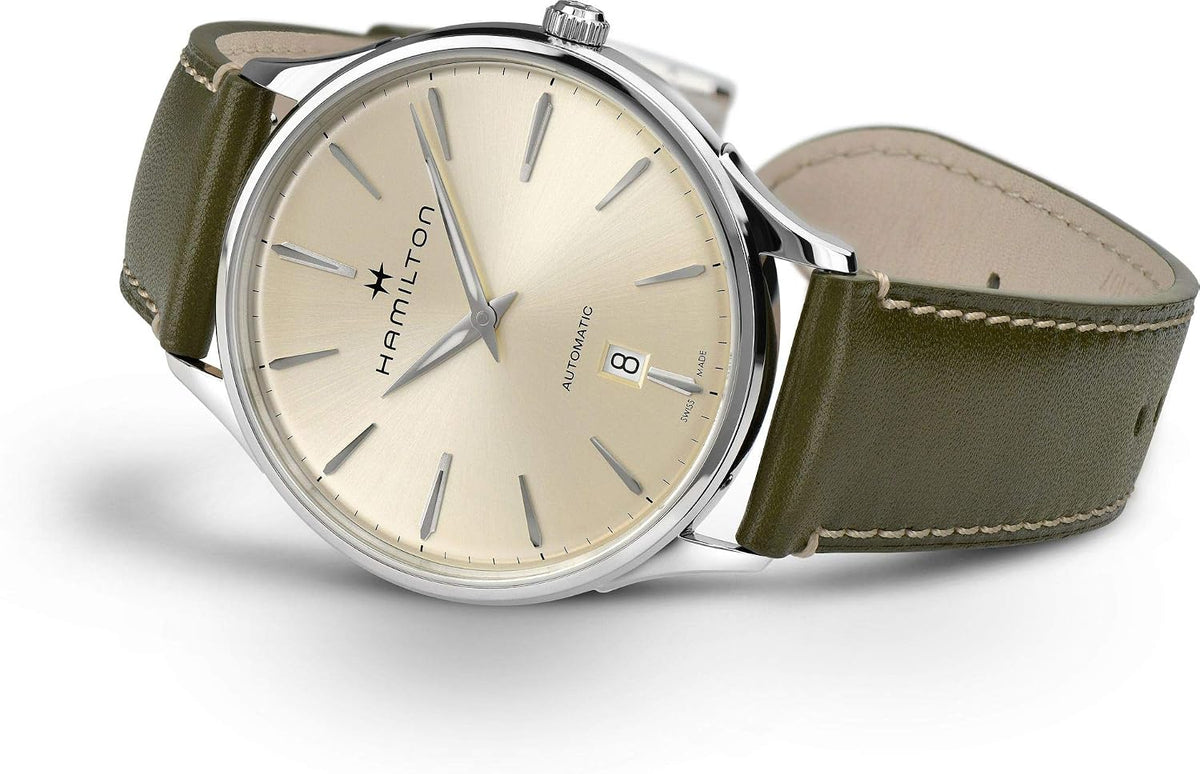 Hamilton Jazzmaster Automatic Men's Watch, 40mm Stainless Steel Case, Swiss Made, White Dial Analog Wrist Watch for Men, 50m Waterproof, Sapphire Crystal, Calf Leather Strap