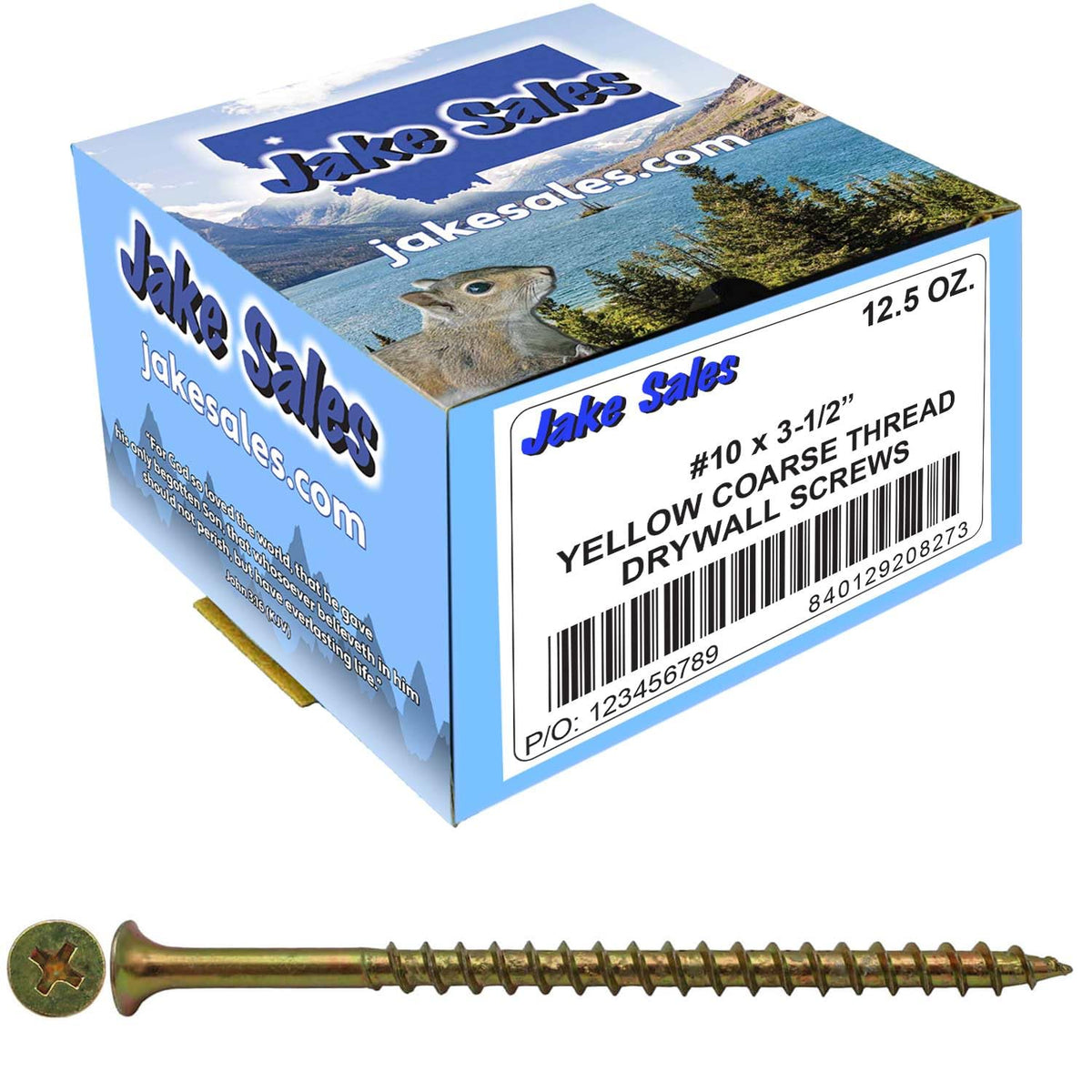 #10 x 3-1/2' Yellow ZINC COARSE Thread Drywall, Gypsum Board, Sheet Rock, Plasterboard Screws. CASE Qty 42 Boxes - 1,764 Screws