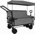ZeHuoGe 3-in-1 Folding Wagon Cart with Bench Seat & Canopy & Storage, 500lbs Heavy-Duty, 180L Capacity, All-Terrain Wagon for Camping, Beach, Sports, & Garden (Gray+Black Frame)