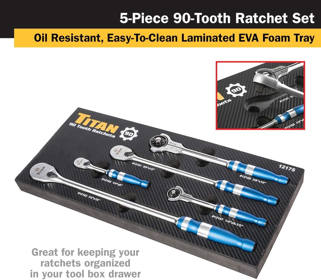 Titan 12175 5-Piece 90-Tooth Swivel Head and Flat Head Ratchet Set