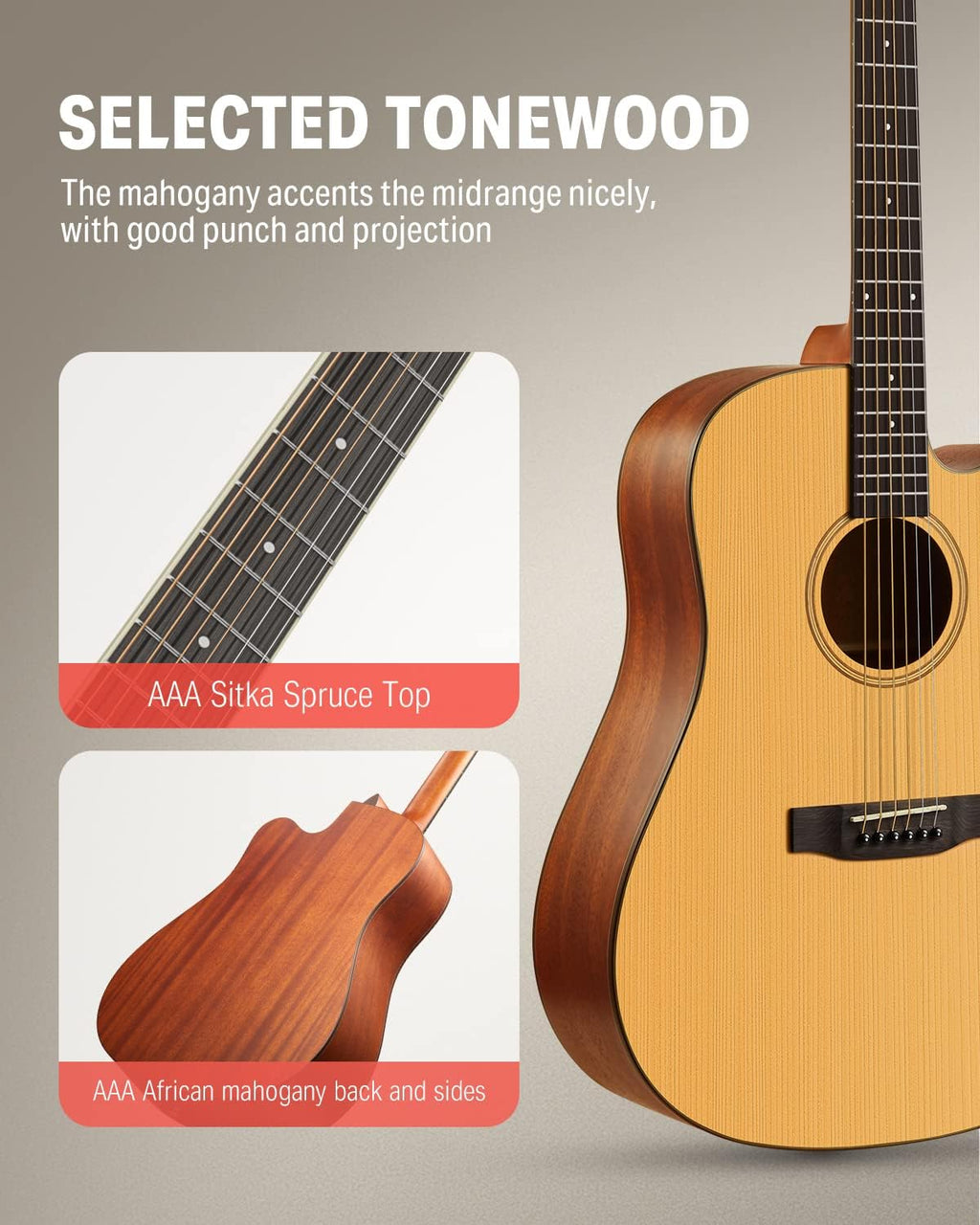 Donner Acoustic Guitar Kit Full Size Cutaway Acustica Guitarra Starter & Acoustic Guitar Pickup