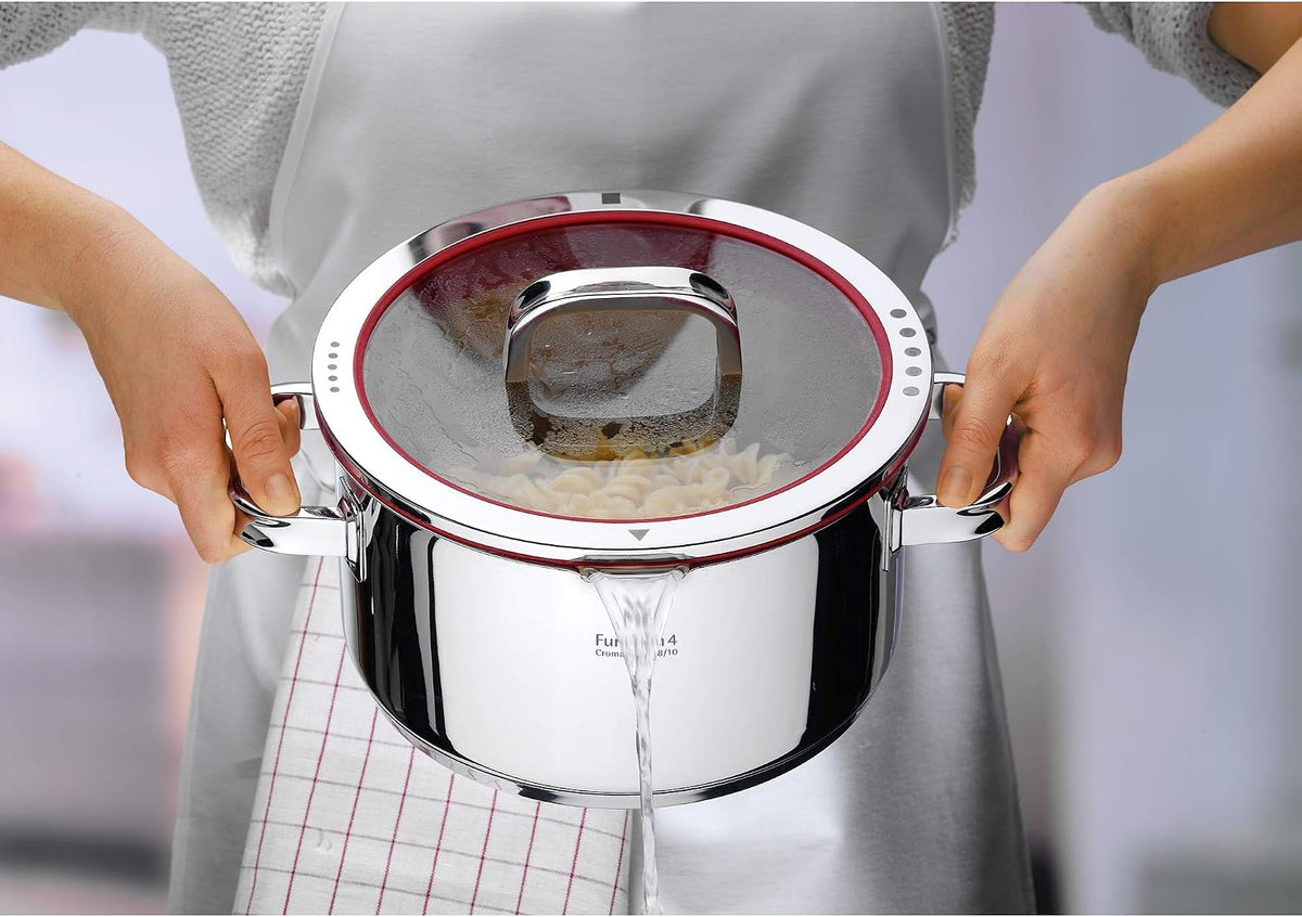 WMF 760056380 Function 4 Cookware Set with Steamer Insert, Stainless Steel, Transparent, 20 cm, 5 Units