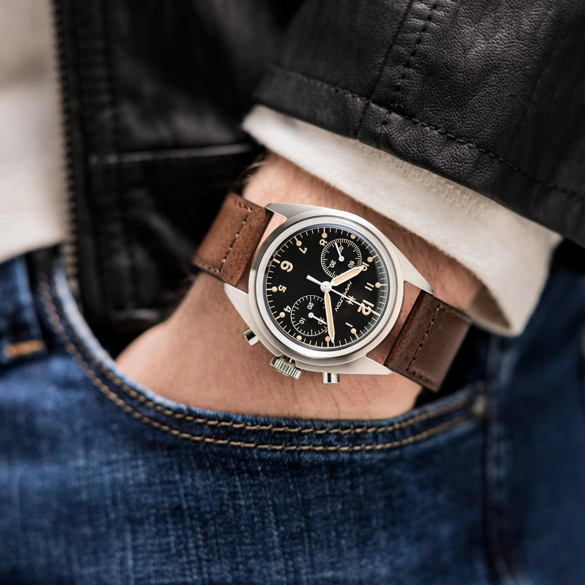 Hamilton Khaki Aviation Pilot Mechanical Men's Watch, 40mm Stainless Steel Case, Swiss Made, Black Dial Analog Wrist Watch for Men, 100m Waterproof, Sapphire Crystal, Cow Leather Strap