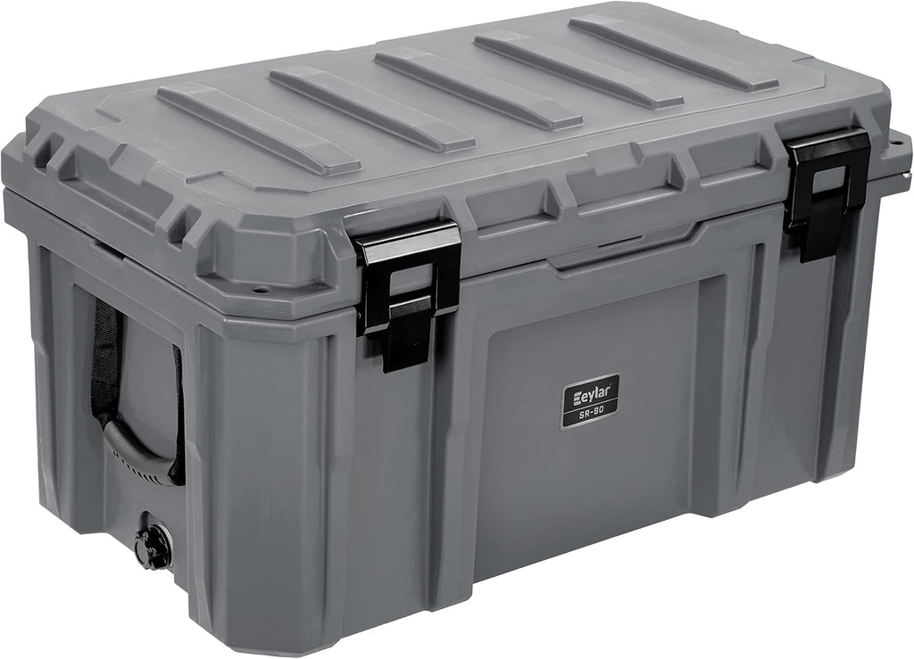 SR-90 Large Crossover Overland Cargo Case, Equipment Hard Case, Roto Molded, Stackable with Pad-Lock Hasp, Strap Mountable, TSA Standard, IPX4 Rated, 90 Liters (Gray)
