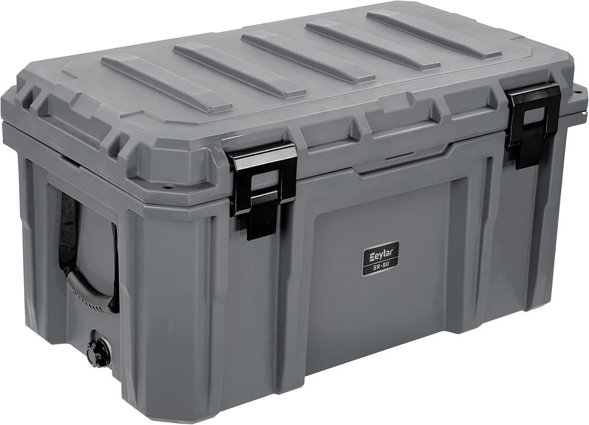 SR-90 Large Crossover Overland Cargo Case, Equipment Hard Case, Roto Molded, Stackable with Pad-Lock Hasp, Strap Mountable, TSA Standard, IPX4 Rated, 90 Liters (Gray)