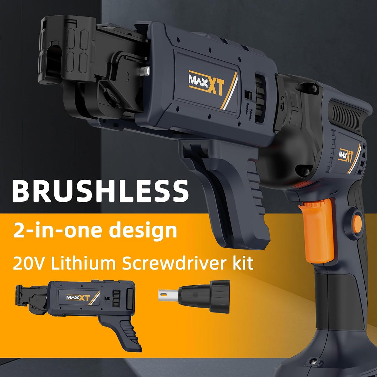 MAXXT 20V Brushless Drywall Screw Gun (Tool Only) – 2-in-1 Screwdriver & Router, 0-5 000 RPM, One-Hand 25-57 mm Quick-Set, 360° Rotating Head, Tool-Free Depth, Drywall Cut-Out Bit Included