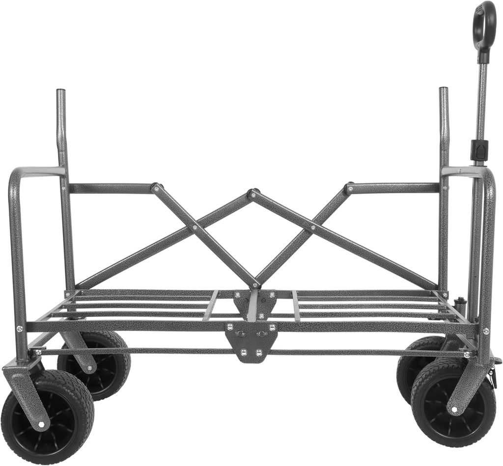 3-in-1 Convertible Folding Wagon Cart with Bench Seat & 180L Storage - 500lbs Heavy-Duty All-Terrain Wagon for Camping, Beach, Sports & Garden Use (Gray)