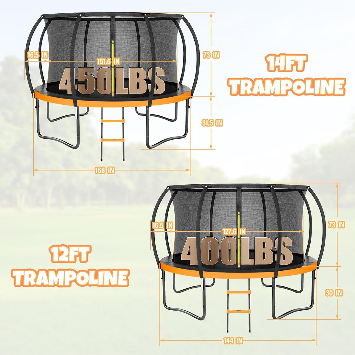 Kiivakii Trampoline 8FT 10FT 12FT 14FT 16FT, Outdoor Trampolines for Kids and Adults, Recreational Trampoline with Enclosure Net & Ladder, Round Trampolines ASTM Approved