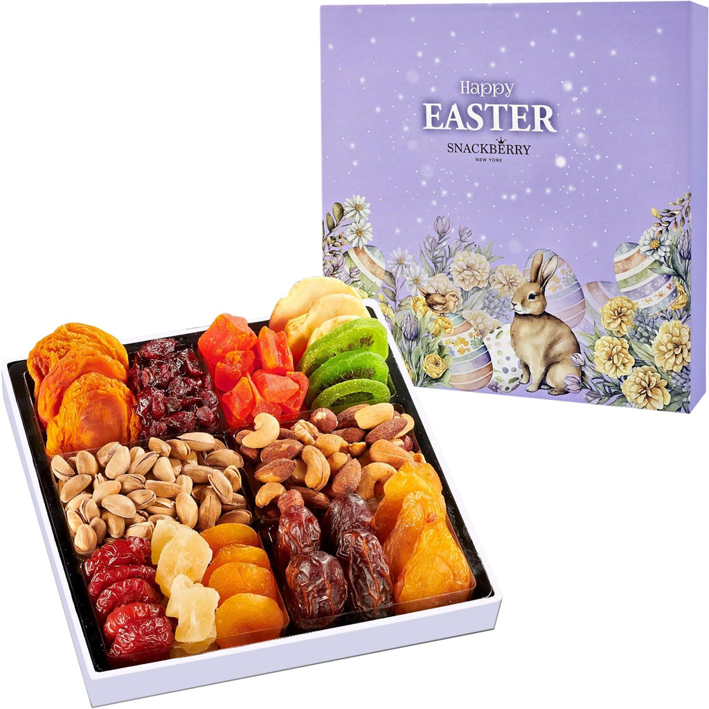 Easter Dried Fruit & Nuts Gift-Basket Arrangement Platter, Gourmet Food Snack Box, For Easter Day, Healthy Kosher, Her Him, 12 Snackberry Assortment (12-Pack)