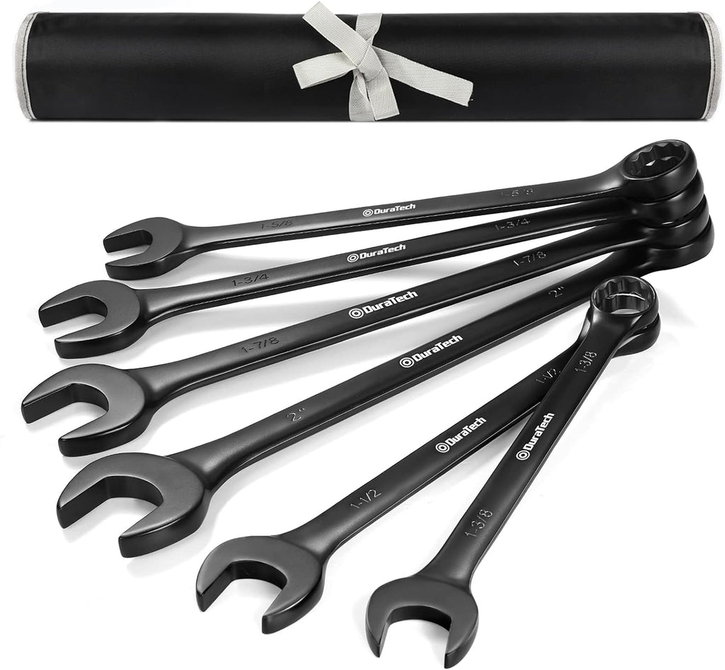 DURATECH Jumbo Combination Wrench Set, SAE, 6-piece, 1-3/8'' to 2'', CR-V Steel, Black Electrophoretic Coating, with Pouch