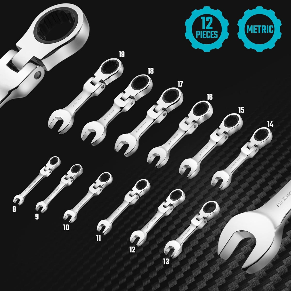 DURATECH 24-Piece Flex-Head Ratcheting Wrench Set, Stubby Combination Wrench Set, Metric