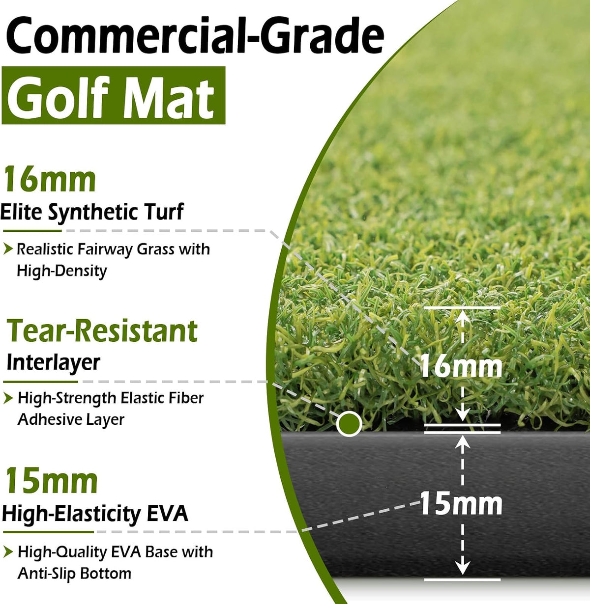 Bearwill Golf Mat 31mm, 5x4ft/5x5ft Elite Golf Hitting Mats for Practice Outdoor Indoor, High-Elasticity Artificial Turf Mat for Garage Simulator Chipping Driving Training