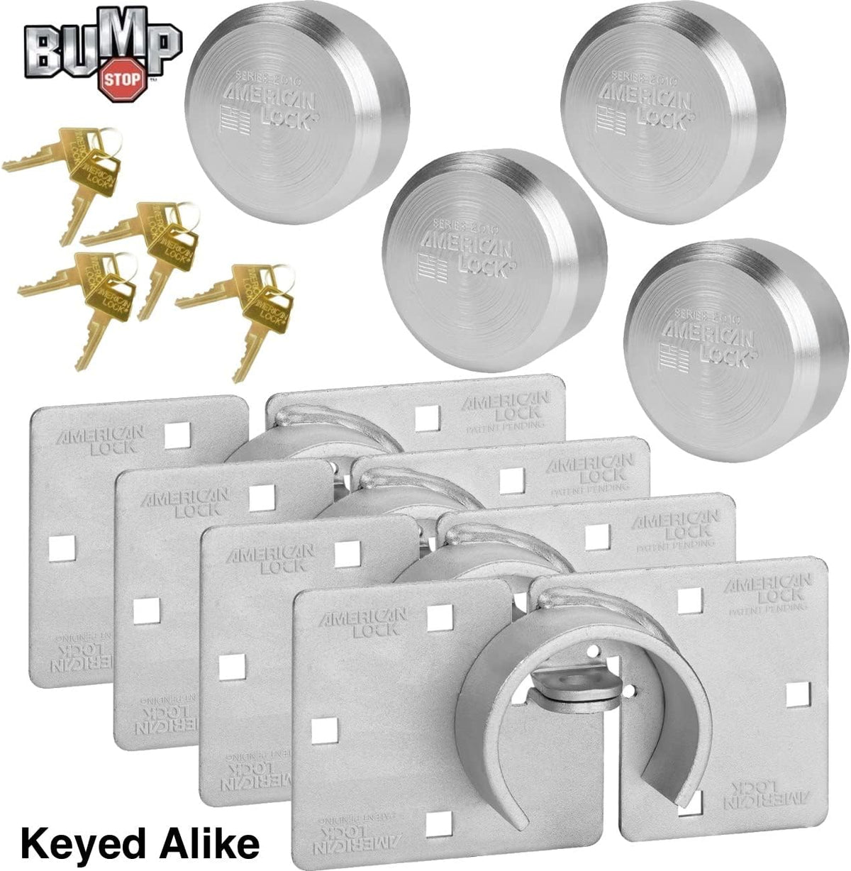 American/Master Lock (4) Keyed Alike Hidden Shackle and Hasp Combo A801 - A2010NKA-4 w/Bumpstop Technology