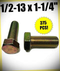 Package of 375 (pcs) 1/2-13 x 1 1/4' Hex Bolt Zinc Plated Grade 8 Cap Screw Full Thread Set #RD-4687FST Warranity by Pr-Mch