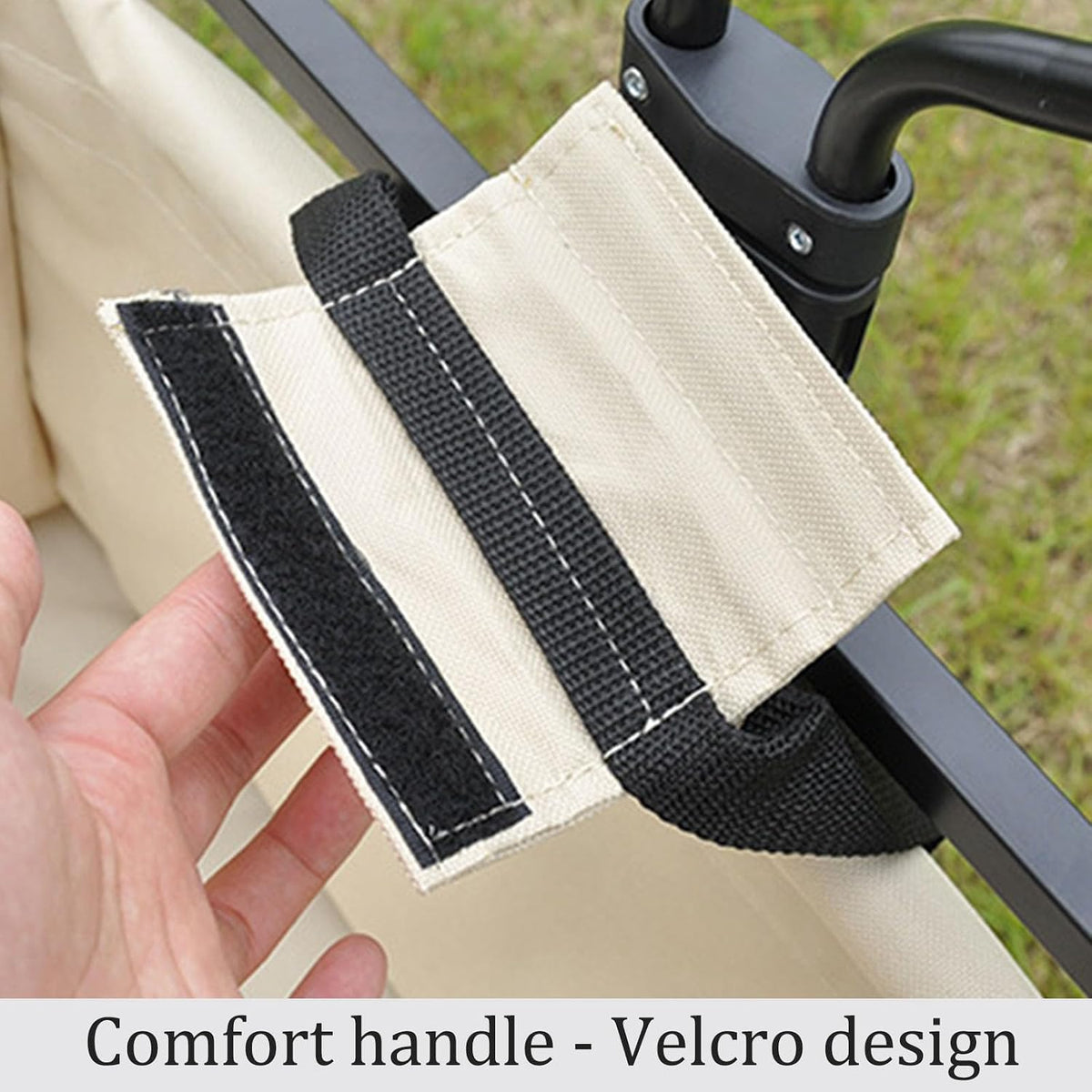 Beige Garden Carts,Collapsible Wagon,Sports Outdoor Utility Wagon Garden Wagon Sports Steel Frame Foldable Yard Car Camping Cart BBQ 150Kg Load with Side Pockets Rubber Wheel