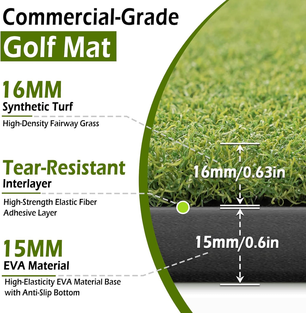 Bearwill Golf Mat 31mm, 5x4ft/5x5ft Elite Golf Hitting Mats for Practice Outdoor Indoor, High-Elasticity Artificial Turf Mat for Garage Simulator Chipping Driving Training