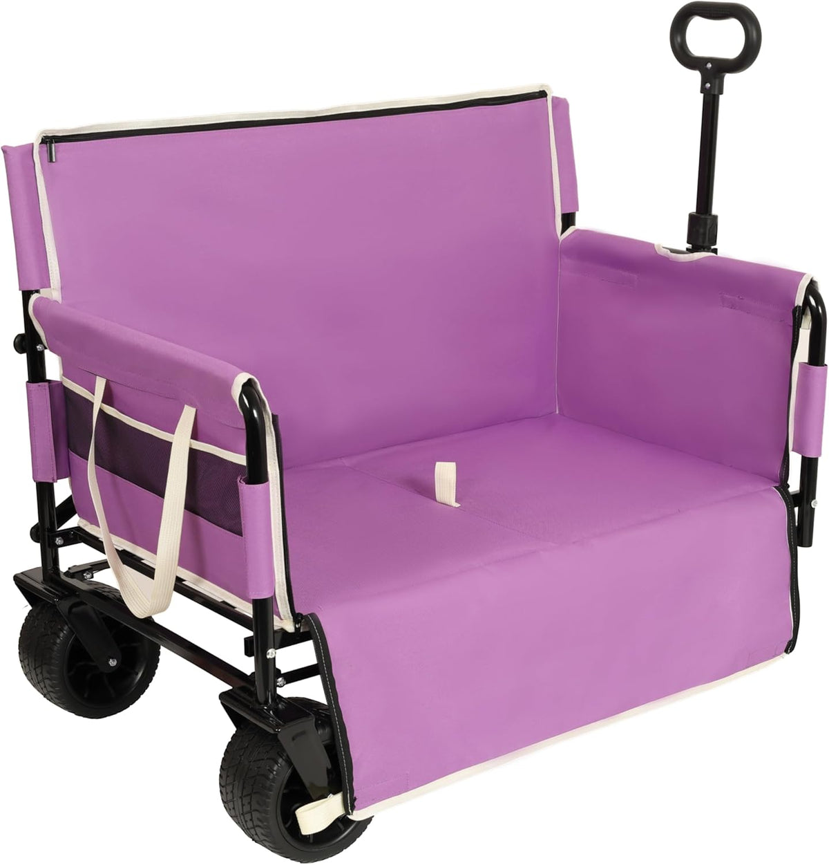 3-in-1 Convertible Folding Wagon Cart with Bench Seat & 180L Storage - 500lbs Heavy-Duty All-Terrain Wagon for Camping, Beach, Sports & Garden Use (Purple)