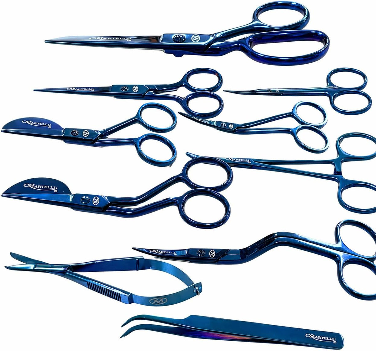 Martelli - 10 piece Stainless Steel Tailor Scissor Kit - Professional Sewing Shears for Fabric Cutting - Quilting and Fashion Design (BLUE) Quilters Shears