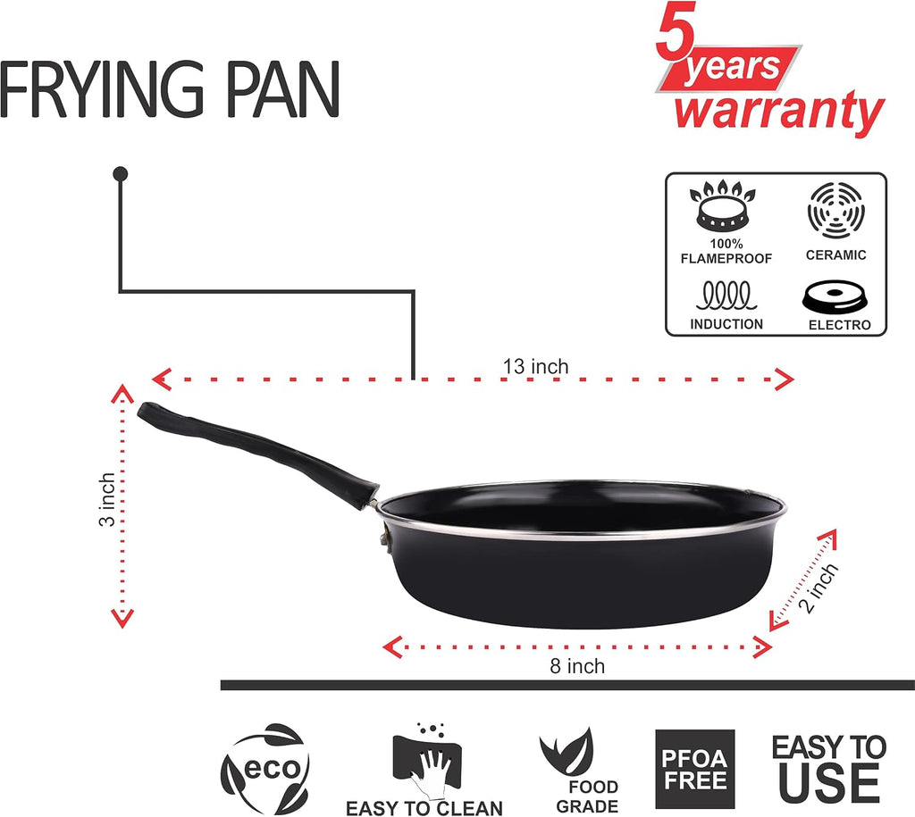 5 Piece Kitchen Accessories Set | Non Stick Induction Friendly Cookware | Kadai with Lid , Fry Pan , Tawa , Sauce & Tadka Pan | Ceramic Hard Anodized | Cast Iron Utensils
