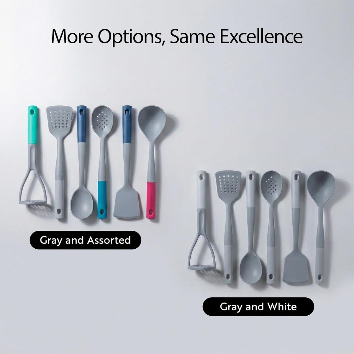 Restaurantware Silicone Utensil Set Pack of 10 Non-Slip Handle 6-Piece Nylon Kitchen Tool Set, Heat-Resistant Dishwasher-Friendly Cooking Accessories, Durable Gray and White Cooking Utensils