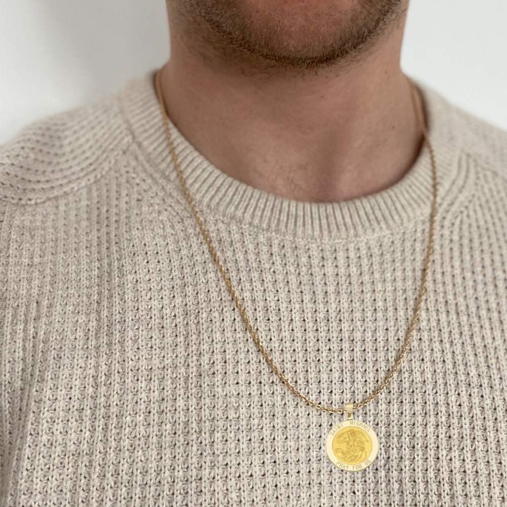RP 14k Yellow Gold and White Gold Polished Saint Michael Pendant Medals