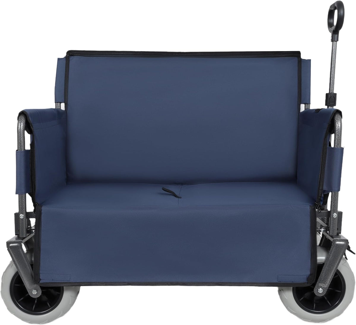 3-in-1 Convertible Folding Wagon Cart with Bench Seat & 180L Storage - 500lbs Heavy-Duty All-Terrain Wagon for Camping, Beach, Sports & Garden Use (Dark Blue +9'x4' Wheels)